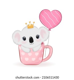 Cute Koala Bear in coffee cup, valentine's day concept