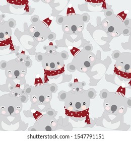 Cute koala bear happy on winter cartoon,illustration vector doodle comic art.