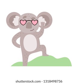 Cute Koala Bear in Heart Shaped Glasses, Funny Grey Animal Character Vector Illustration