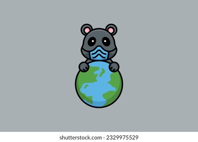 cute koala or bear holding earth globe vector design template