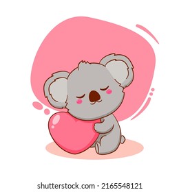 Cute koala bear hugging love. Cartoon mascot character.