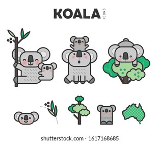 Cute KOALA bear icon set