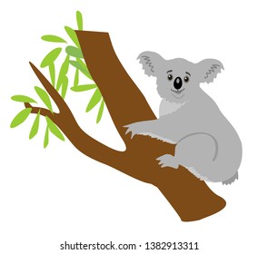 Cute koala bear isolated on white background. Elegant summer vector in trendy style. Can be used poster, greeting card, gift, banner, textile, T-shirt. 