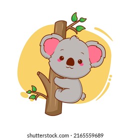 Cute koala bear koalas climbing trees. Cartoon mascot illustration
