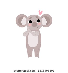 Cute Koala Bear in Love, Funny Grey Animal Character with Pink Heart Vector Illustration