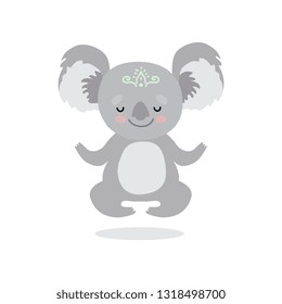 Cute Koala Bear Meditating, Sweet Grey Humanized Animal Character Vector Illustration