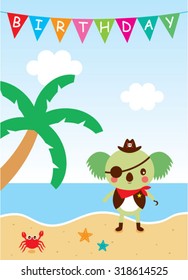 cute koala bear pirate happy birthday card