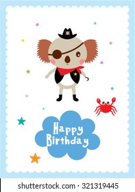 cute koala bear pirate happy birthday greeting card