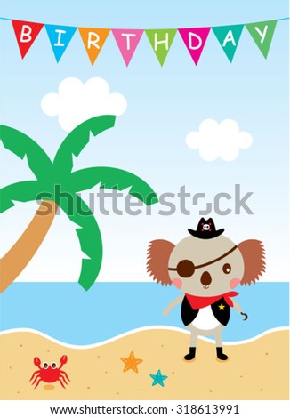 cute koala bear pirate happy birthday card