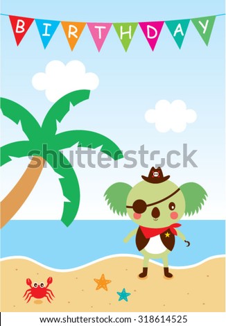 cute koala bear pirate happy birthday card