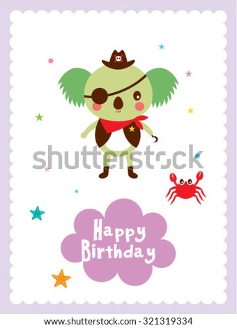 cute koala bear pirate happy birthday greeting card