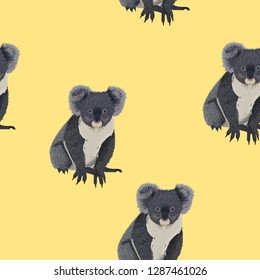 Cute Koala bear, realistic. Seamless pattern on light background