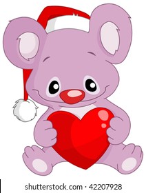 Cute koala bear with Santa's hat holding a heart
