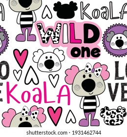 Cute koala bear seamless pattern.  Can be used for textile, background, book cover, packaging.