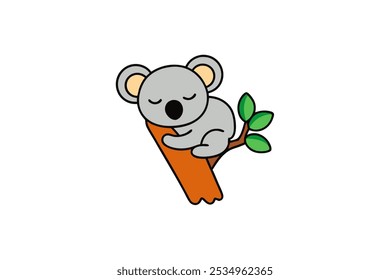 A cute koala bear sleeping peacefully in a tree, illustrated in cartoon vector art. Perfect for nature and wildlife-themed designs with an adorable and fun style.