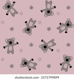 Cute koala bear and stars. Baby seamless pattern.