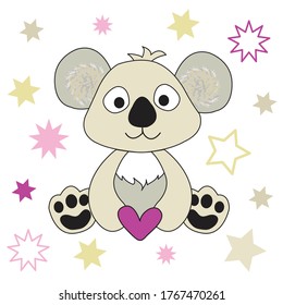 cute koala bear vector illustration, T-shirt graphics design for kids