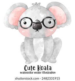 cute Koala bear in watercolor style. Vector illustration. Baby Koala and tree.