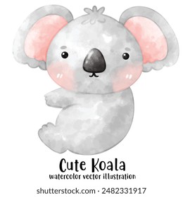 cute Koala bear in watercolor style. Vector illustration. Baby Koala and tree.