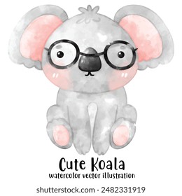 cute Koala bear in watercolor style. Vector illustration. Baby Koala and tree.