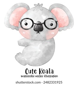 cute Koala bear in watercolor style. Vector illustration. Baby Koala and tree.