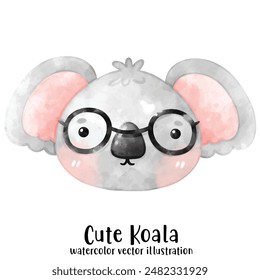 cute Koala bear in watercolor style. Vector illustration. Baby Koala and tree.