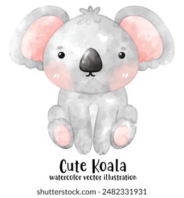 cute Koala bear in watercolor style. Vector illustration. Baby Koala and tree.