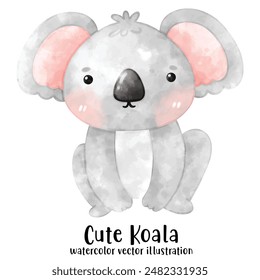 cute Koala bear in watercolor style. Vector illustration. Baby Koala and tree.