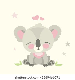 Cute koala bear, wild animal isolated, flat vector illustration