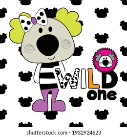 Cute koala bear and wild one phrase vector illustration. T-shirt graphics design for kids.