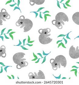 Coala bonito carrega padrão sem costura. Ilustração em aquarela vetorial