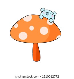 Cute koala with big mushroom