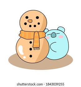 Cute koala with big snowman