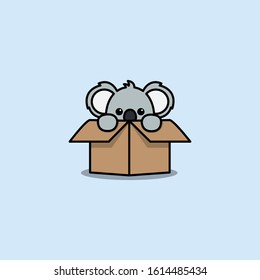 Cute koala in the box cartoon icon, vector illustration