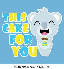 Cute koala brings birthday cupcake vector cartoon, Birthday postcard, wallpaper, and greeting card, T-shirt design for kids