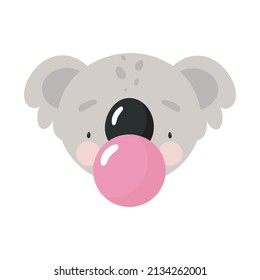 Cute koala with bubble gum. Cartoon style. Vector illustration. For kids stuff, card, posters, banners, children books, printing on the pack, printing on clothes, fabric, wallpaper, textile or dishes.