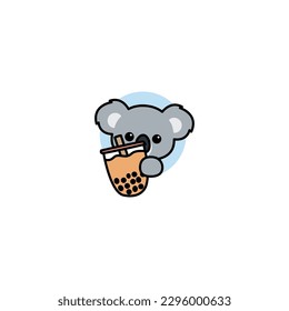 Cute koala con la caricatura del té de burbuja, ilustración vectorial