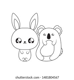 cute koala with bunny animals baby kawaii style