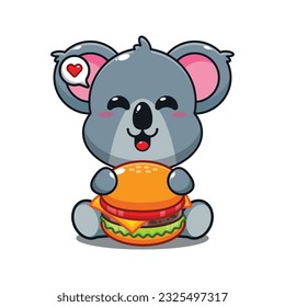 süße Koala mit Hamburger Cartoon Vektorgrafik.