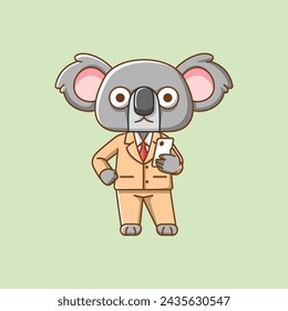 Cute koala businessman suit office workers cartoon animal character mascot icon flat style illustration concept set