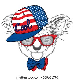 Cute koala in a cap and a tie. Australia.