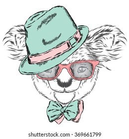 Cute koala in a cap and a tie. Australia.