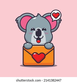 cute koala cartoon character with love message