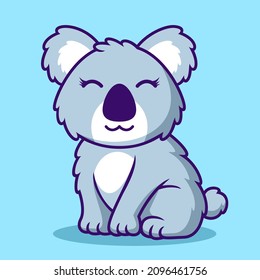 Cute Koala Cartoon Icon Illustration. Animal Flat Cartoon Style