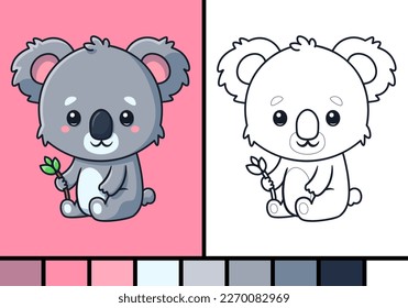 Cute koala cartoon illustration in coloring page style baby wild animal