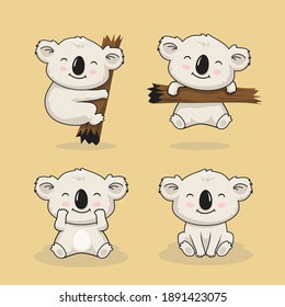 Cute Koala Cartoon Illustrations Set Collections