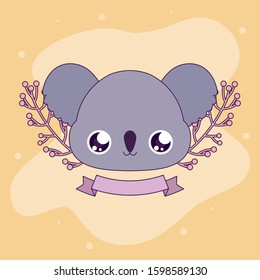 Cute koala cartoon with leaves wreath design, Animal zoo life nature character childhood and adorable theme Vector illustration
