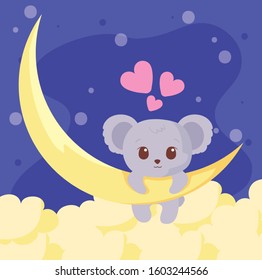 Cute koala cartoon and moon design, Animal zoo life nature character childhood and adorable theme Vector illustration