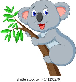 Cute koala cartoon on  a tree