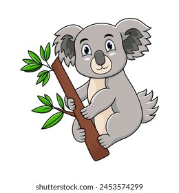 Cute koala cartoon on a tree